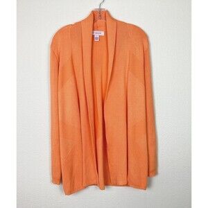 By Design Womens Long Open Front Ribbed Knit Cardigan Sweater Size L Lite Orange